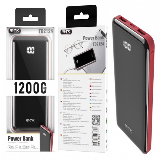 POWER BANK MTK TD2124 12000MAH RED